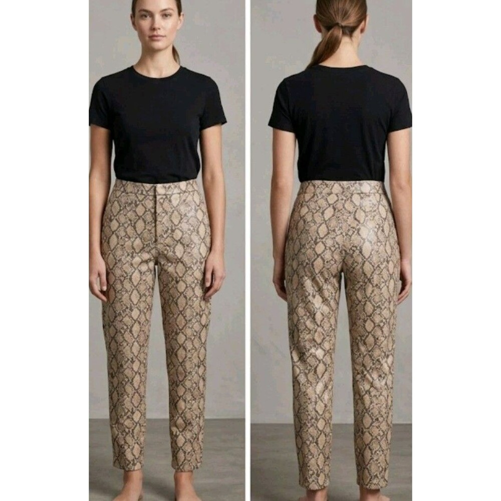 Zara Snake Print Trousers Size XL Faux Leather High Rise